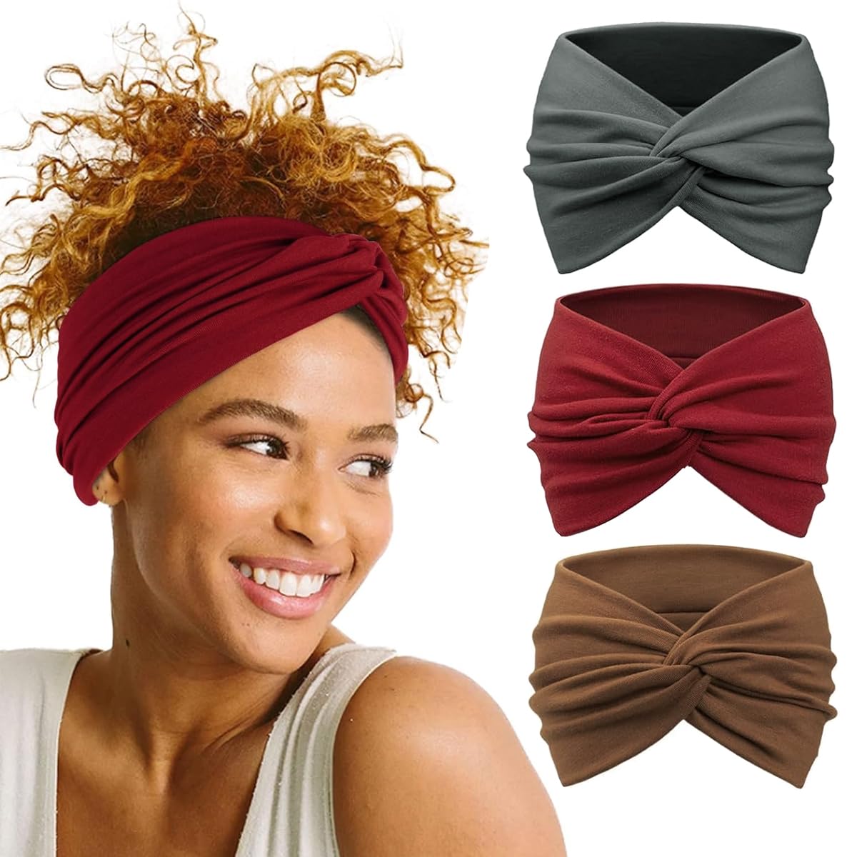 MAYCREATE 3pcs Wide Headband for Women Girls, Stretchy Hairband Hair Bands Twisted Knots Hair Wrap, Soft Dacron Turban Head Bands for Face Clean, Makeup, Yoga, Workout MAYCREATE 3pcs Wide Headband for Women Girls, Stretchy Hairband Hair Bands Twisted Knots Hair Wrap, Soft Dacron Turban Head Bands for Face Clean, Makeup, Yoga, Workout